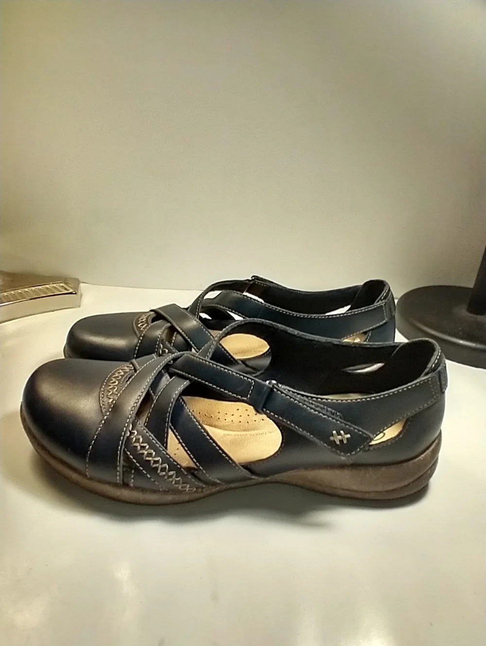 Clarks Roseville Step Mary Jane Blue Leather Comfort Flats Women's sz 9.5M.